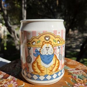 Vtg. 80's Lisa Berrett Ceramic Fat Cat In Kitchen Cookie Jar Replacement Jar